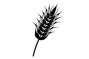 Single Black Wheat Stalk Illustration, Grain Plant, Agricultural Harvest Symbolism, Silhouette