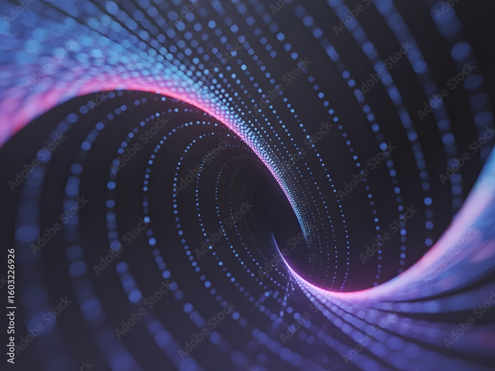Poster abstract digital tunnel with glowing particles a journey through data and technology representing co