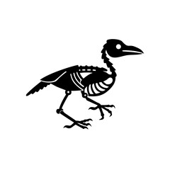 Spooky Raven Skeleton Walking Isolated on White Background, Halloween Illustration