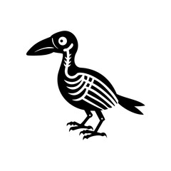 Black and White Crow Illustration with Skeletal Design for Halloween