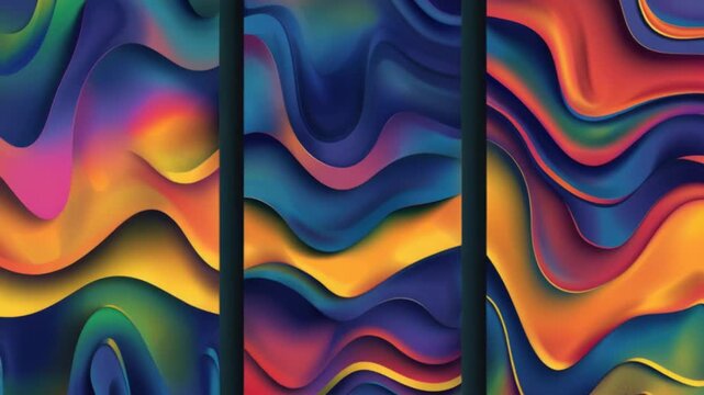 Three vibrant banners with geometric shapes and bright colors