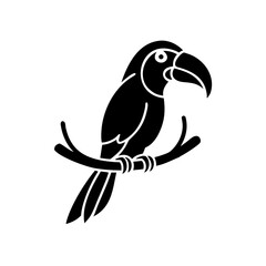 Minimalist black silhouette of a toucan perched on a tree branch