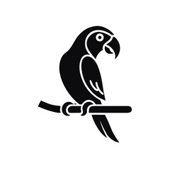 Silhouette of a Parrot perched on a branch, simple vector illustration