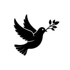 Symbolic Silhouette of a Dove Carrying an Olive Branch Representing Peace