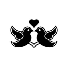 Two lovely birds facing each other with heart, symbolizing love and peace.