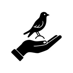 Black Silhouette of a Bird Perched on a Hand Symbolizing Freedom and Care