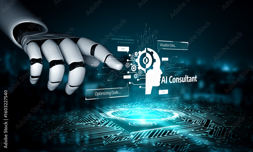 Poster ai assistant brain processor with llm technology, big data, machine learning, generative ai for busi