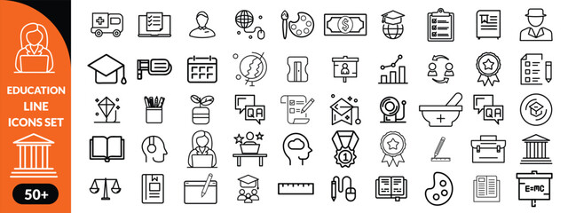 Education line icons set . Education and Learning thin line icons set. Education, School, Learning editable stroke icons. Vector illustration design 
