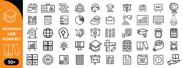 Education line icons set . Education and Learning thin line icons set. Education, School, Learning editable stroke icons. Vector illustration design 