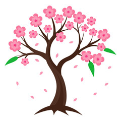 Stylized cherry blossom tree with falling petals