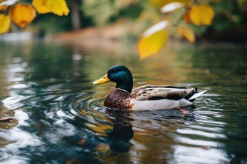 Obraz premium Bird paddling in the water