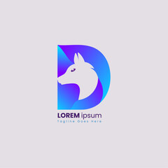Custom Modern abstract letter D logo with a wolf head isolated on white background