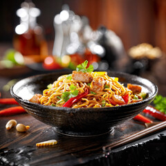 Gourmet Wok Noodles with Vegetables and Soy Sauce