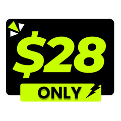 $28 only png, black colour price tag, cool price shape, clean sticker label   
