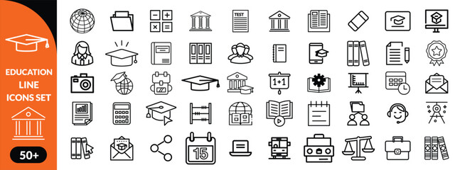 Education line icons set . Education and Learning thin line icons set. Education, School, Learning editable stroke icons. Vector illustration design 