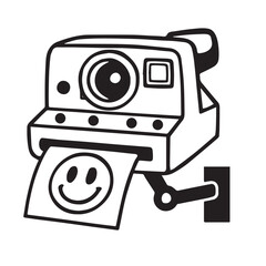 Instant camera with printed smiling photo vector.