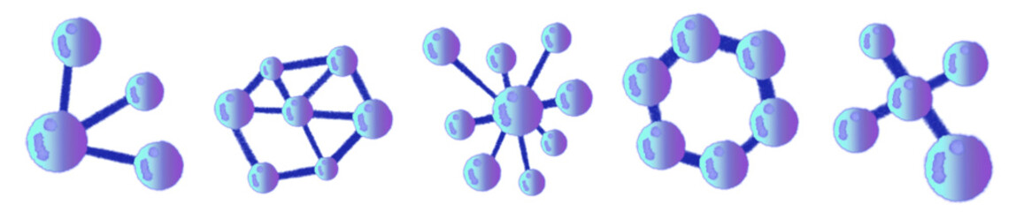 Cute Blue-Purple Molecule and Atom Cartoon Clipart Set – Colorful Chemistry Science Lab Illustration for Educational Projects and Fun Designs