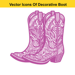 Decorative Western Boot Vector &ndash; Intricate Cowboy Boot Line Art for Tracing or Design