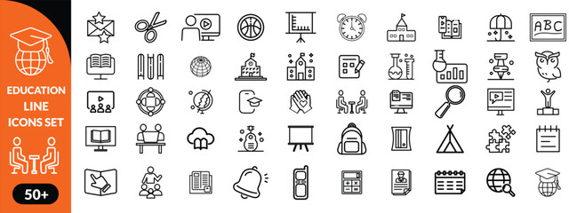 Education line icons set . Education and Learning thin line icons set. Education, School, Learning editable stroke icons. Vector illustration design 