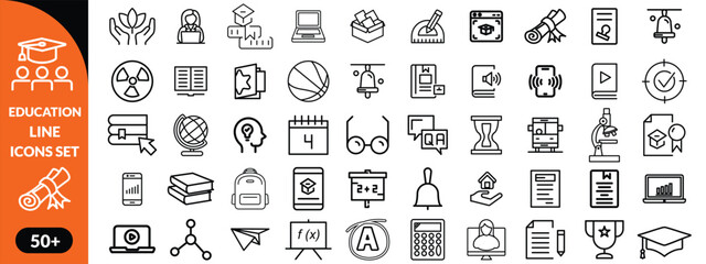 Education line icons set . Education and Learning thin line icons set. Education, School, Learning editable stroke icons. Vector illustration design 