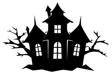 Spooky Graffiti Haunted House Vector Silhouette with Broken Windows