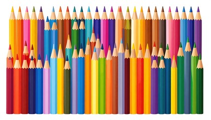 Vibrant array of sharpened color pencils arranged in a visually appealing pattern