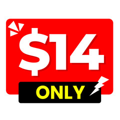 $14 only png, red colour price tag, small shop tag, fresh visual shape.