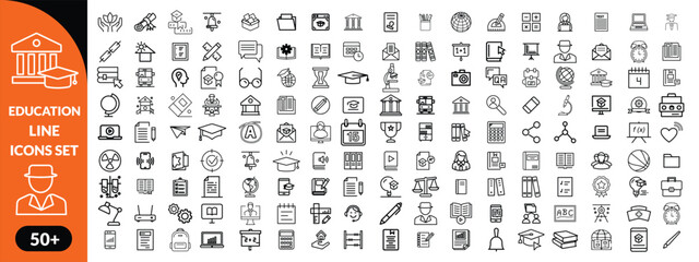 Education line icons set . Education and Learning thin line icons set. Education, School, Learning editable stroke icons. Vector illustration design 