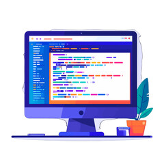 Colorful Computer Screen Displaying Code With Plant
