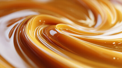 Close-Up of Creamy and Swirling Glossy Caramel Texture in Motion