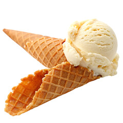 Refreshing Vanilla Ice Cream Scoop with Waffle Cones on Transparent Background PNG