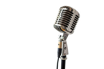 Fototapeta premium Classic Vintage Chrome Studio Microphone on Stand with Transparent Background PNG