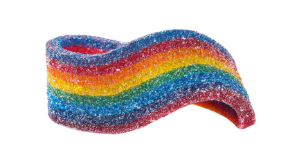 Wavy Rainbow Sour Belt Candy on Transparent BG