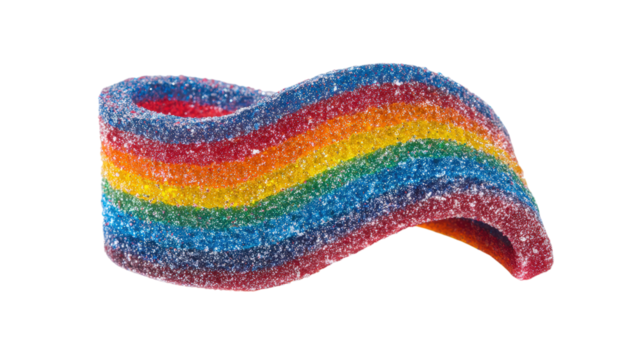 Wavy Rainbow Sour Belt Candy on Transparent BG