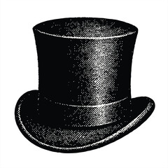 Retro halftone top hat illustration, ideal for stage show posters, magician themes, circus acts, theatrical performances, steampunk costumes, vintage fashion, and classic entertainment designs