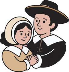 Pilgrim Couple Illustration for Historical Reenactment and Educational Materials