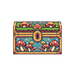 Pixel Style Whimsical Mushroom Fairy Tale Chest - 2D Enchanted Asset