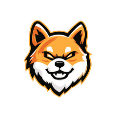 Shiba Inu logo featuring an expressive orange head with bold features and a mischievous grin, perfect for branding or gaming use