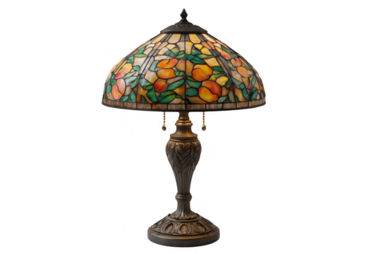 Antique tiffany style stained glass lamp with fruit motif isolated on transparent background