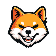 Shiba Inu logo featuring an expressive orange head with bold features and a mischievous grin, perfect for branding or gaming use