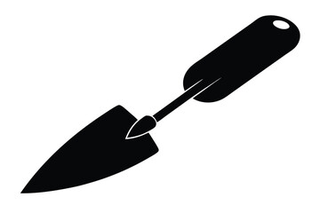 Isolated black silhouette of a gardening trowel tool with a handle loop