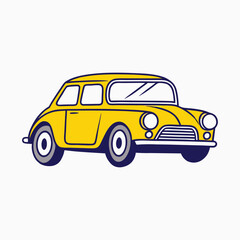 Yellow vintage automobile with dark blue outline vintage car