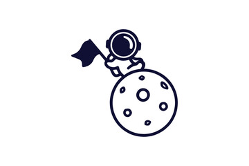 astronaut sitting on planet with flag outline clip art silhouette vector illustration on white background