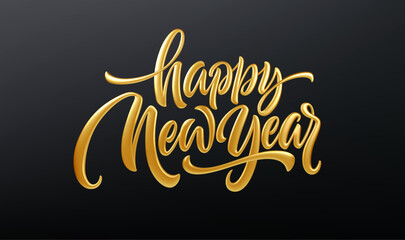 Elegant Golden Calligraphy Text of Happy New Year on a Gradient Black to Gray Background, Celebratory and Festive Design, Vector Illustration and Perfect for Celebration Themes