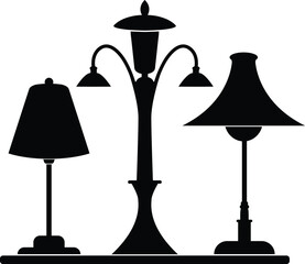 Table lamps silhouette on white background