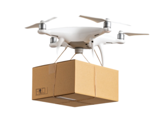 Drone Carrying a Parcel Box, Aerial View, Isolated on Transparent Background