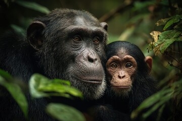 Mother chimp and offspring Kibale National Park Uganda