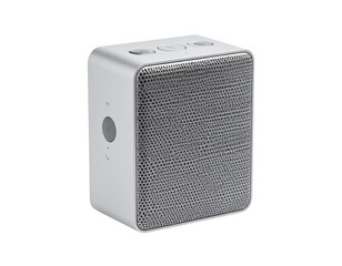 Obraz premium Sleek Grey Wireless Portable Speaker, Front View Isolated on Transparent Background