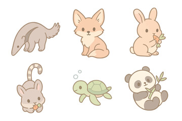 Adorable cartoon baby animals in pastel style, perfect for children’s designs, stock illustrations, stickers, and playful UI packs.