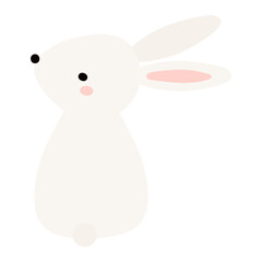 Kawaii rabbit, bunny, hare looking up isolated on transparent. Flat vector illustration. Cute cartoon character. Mid Autumn Festival, Tsukimi, Chuseok festive design element, holiday clip art